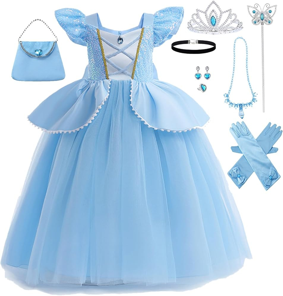 Princess Dresses for Girls Toddler Costume Halloween Birthday Party Blue Cosplay Fancy Outfit | Amazon (US)