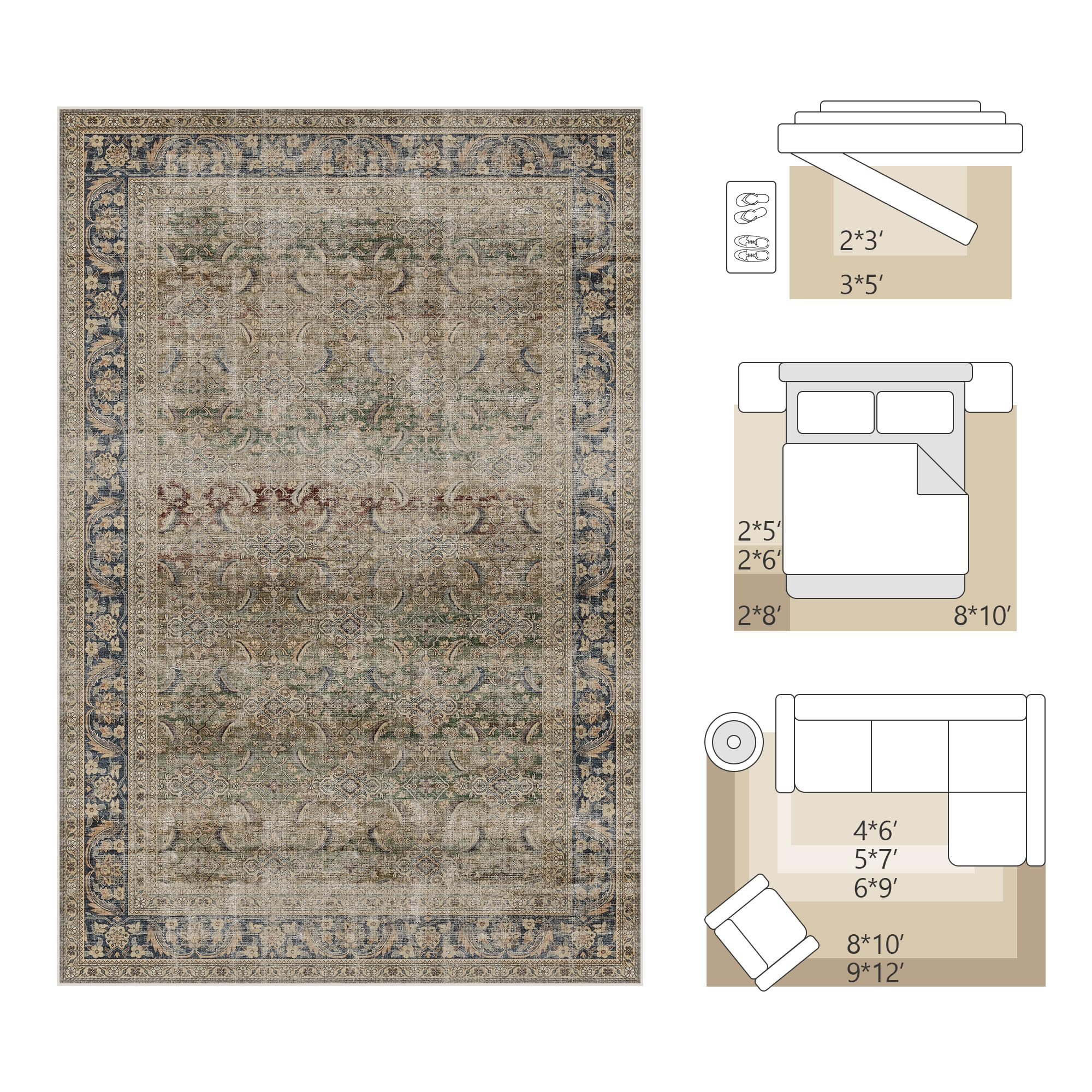 Fmfunctex 5x7 Washable Area Rug Neutral Vintage Brown Distressed Non Slip Low Pile Retro Indoor C... | Amazon (US)
