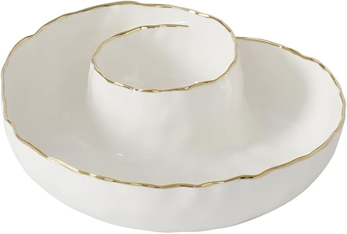 Portofino Plata, Round Chip & Dip, 9.5” D x 2.75" (White and Gold) | Amazon (US)