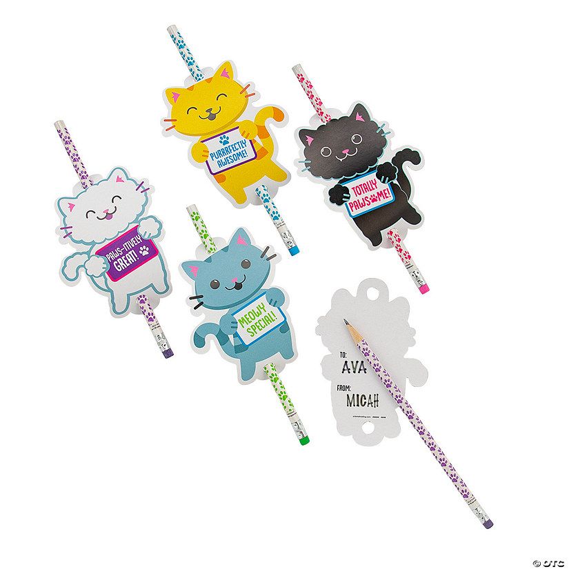 Cat Pencils with Card - 24 Pc. | Oriental Trading Company