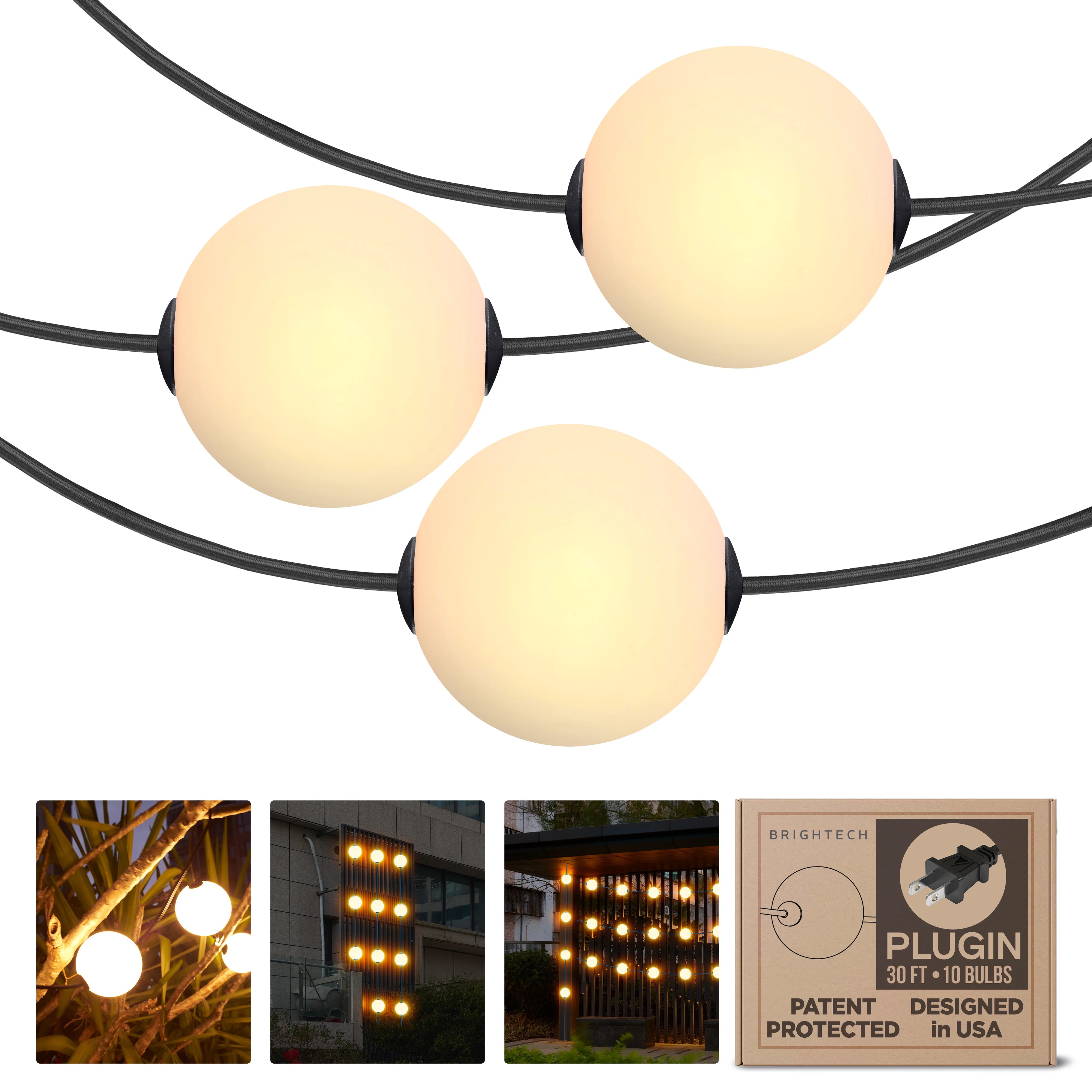 Brightech Orb String Lights With 10 Frosted LED Weatherproof Globe Lights - 30 Ft Plug In Commerc... | Wayfair North America