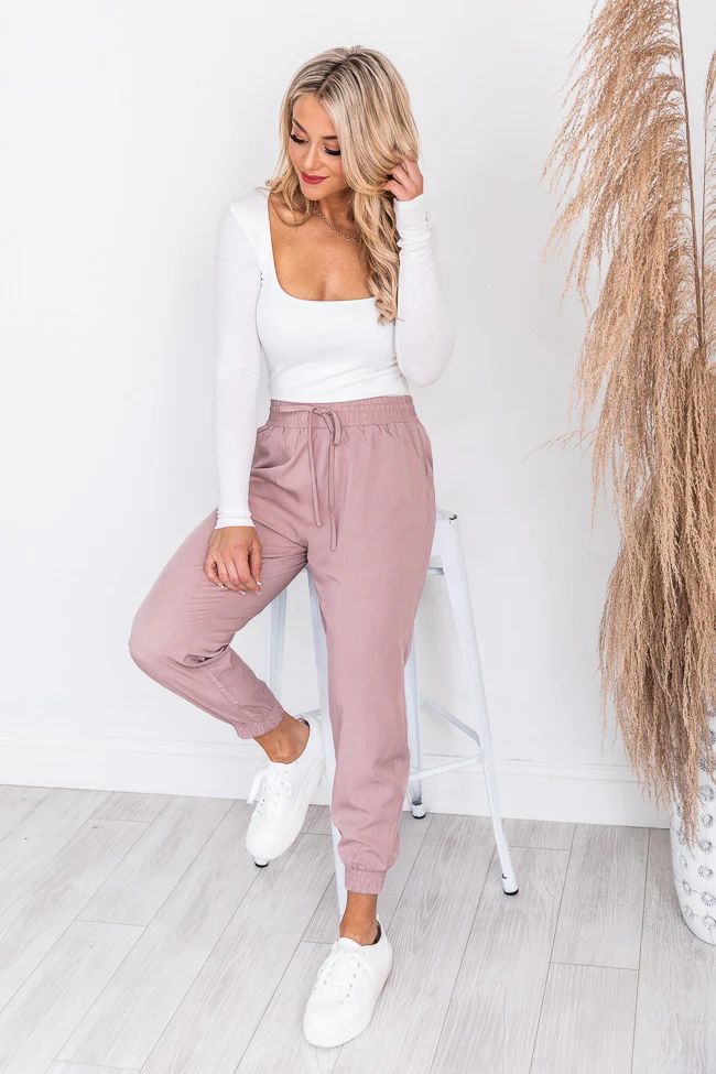 Nowhere To Run Taupe Woven Joggers FINAL SALE | The Pink Lily Boutique