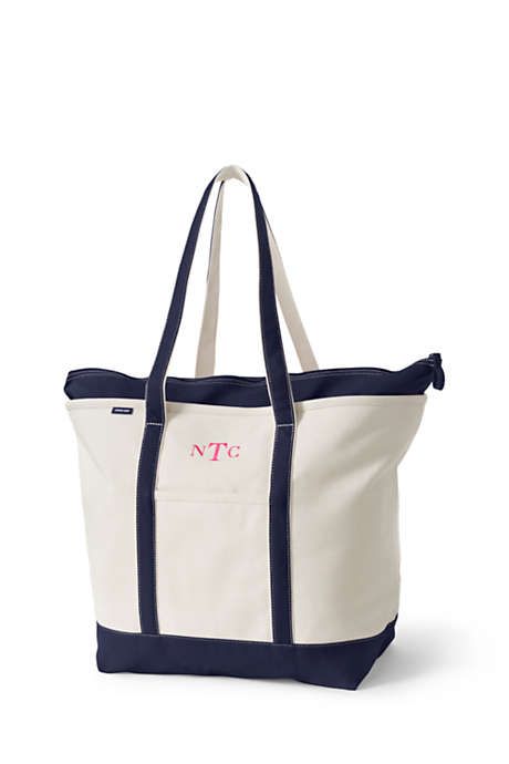 Extra Large Natural Zip Top Long Handle Canvas Tote Bag | Lands' End (US)