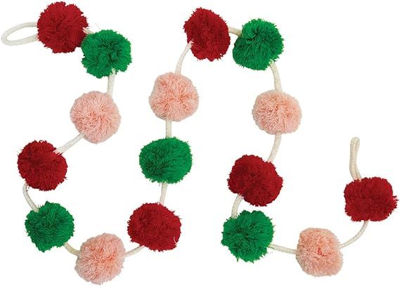 Wool Felt Pom Pom Garland, Pink, Red, and Green | Amazon (US)