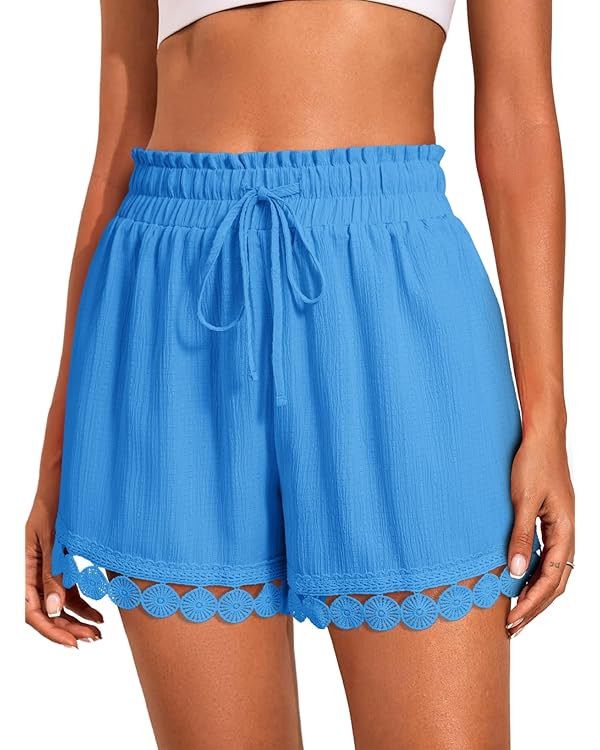 Dokotoo Womens Shorts Summer Casual Loose Elastic Waist Drawstring Lace Boho Beach Cover Up Short... | Amazon (US)