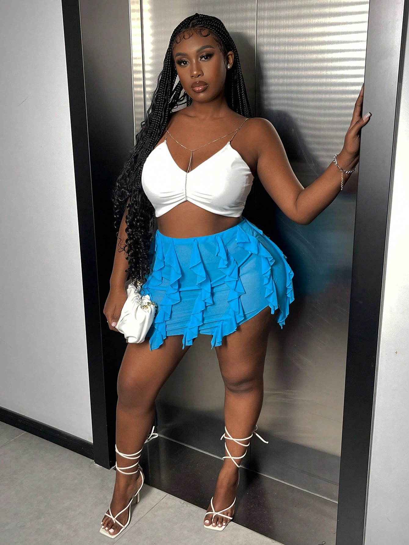 SHEIN Slayr Women Plus Size Solid Color Asymmetrical Skirt With Ruffled Edges And Slit | SHEIN