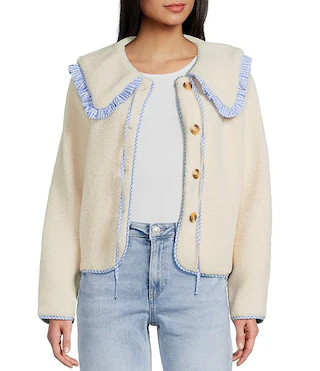 Things Between Button Front Long Sleeve Sailor Collared Sherpa Jacket | Dillard's | Dillard's