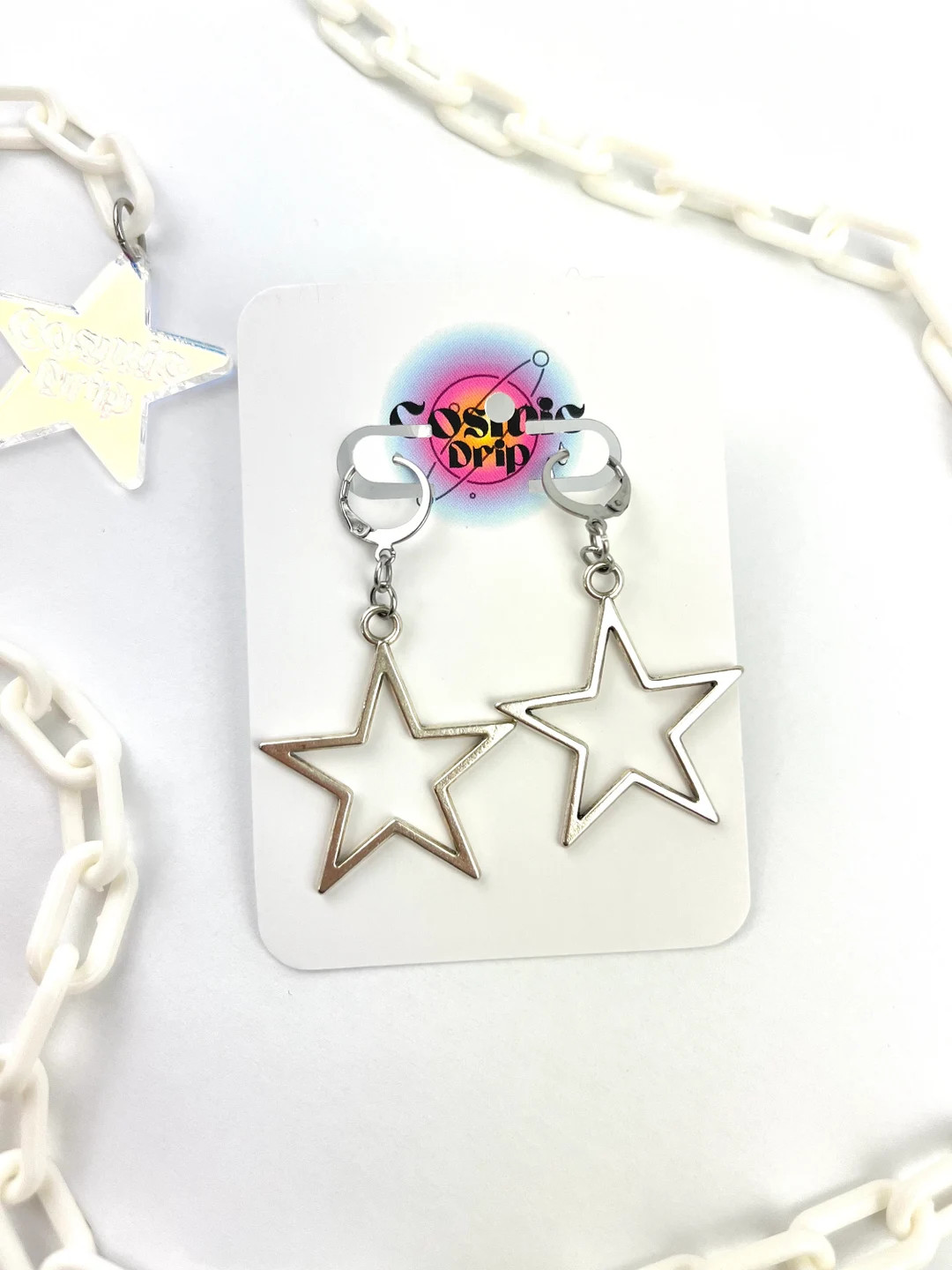 Y2k Star Hoop Earrings: Silver Plated CyberPunk Lever Backs | Etsy (US)