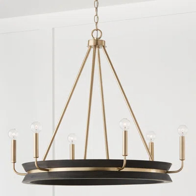 Tisbury 6 - Light Candle Style Wagon Wheel Chandelier with Wood Accents | Wayfair North America