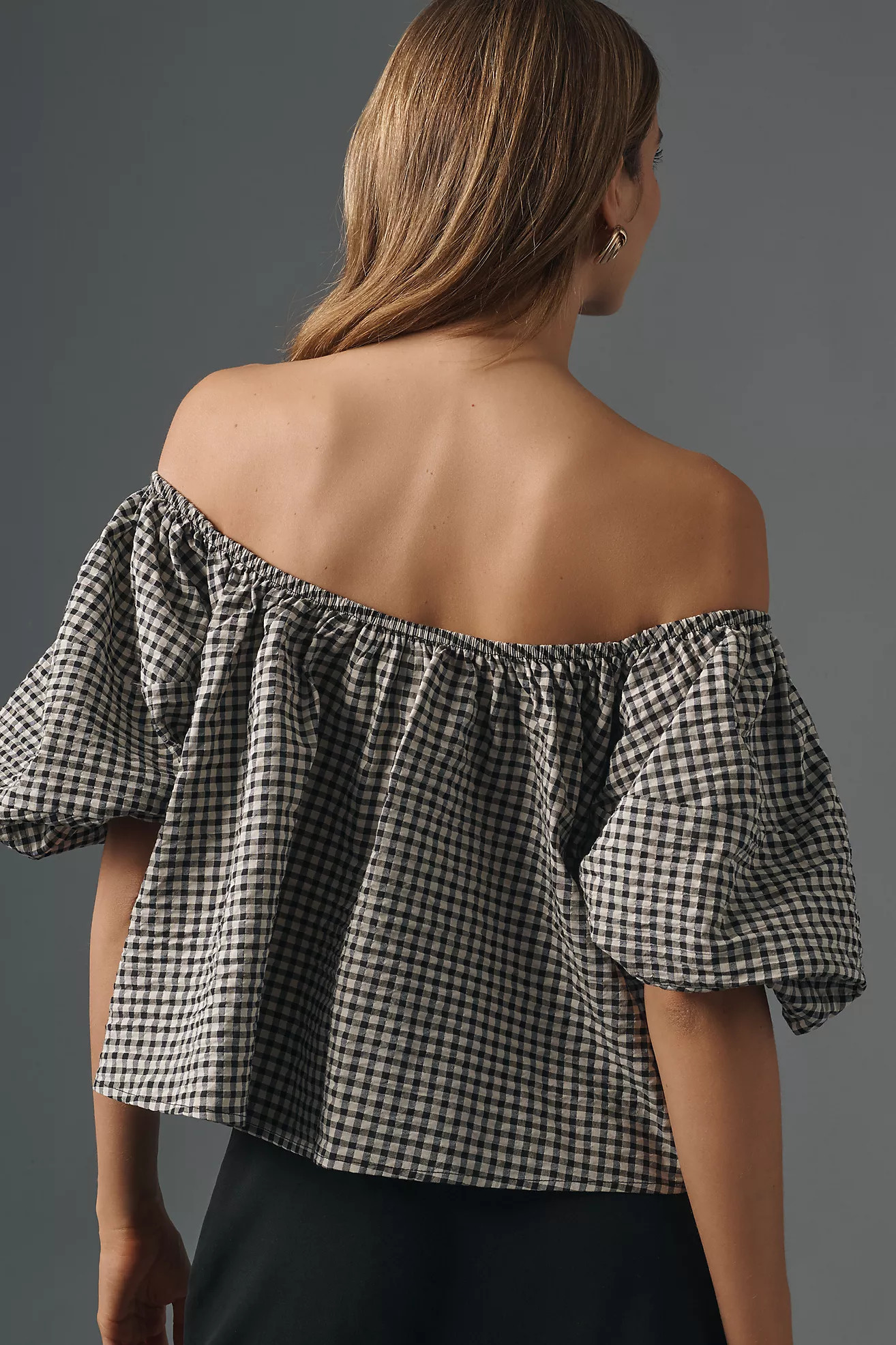 Maeve Puff-Sleeve Off-The-Shoulder Gingham Top | Anthropologie (US)