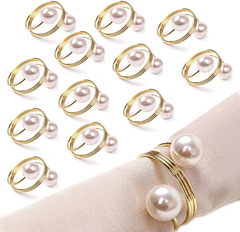 Amazon.com: Christmas Pearl Napkin Rings Set of 12, Gold Napkin Rings Holder Pearl Napkin Holder ... | Amazon (US)