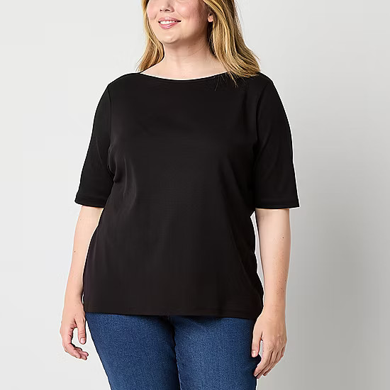 St. John's Bay Womens Plus Boat Neck Elbow Sleeve T-Shirt - JCPenney | JCPenney