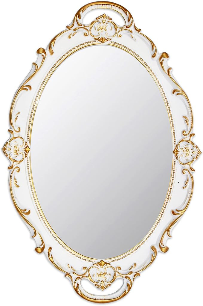 Eaoundm 14.5 x 10 inchs Oval Antique Decorative Wall Mirror Vintage Hanging Mirror (White) | Amazon (US)