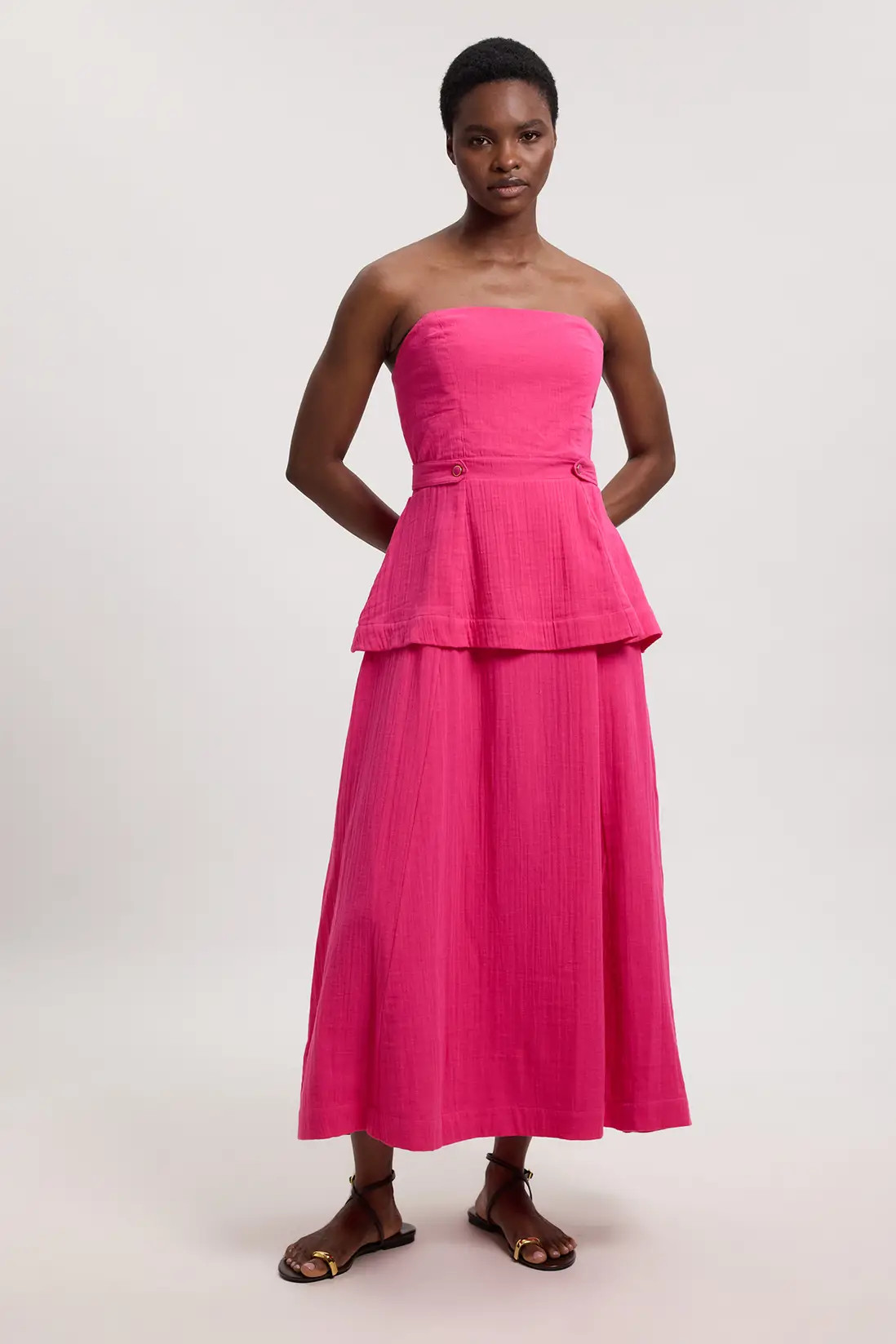 Double Cloth Bandeau Peplum Midi Dress | Karen Millen