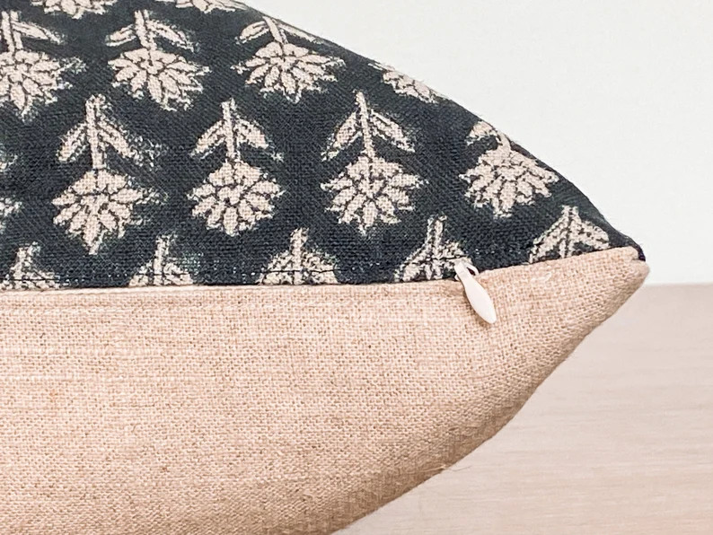 Throw Pillows | Black Cream Pillow | Floral Linen Pillow | Hand Blocked Pillow | Handmade Pillow ... | Etsy (US)