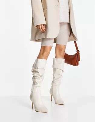 Forever New slouchy knee high boots in bone | ASOS (Global)