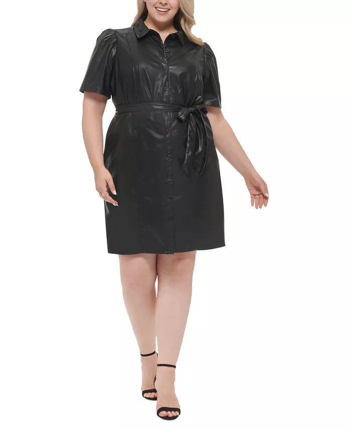 DKNY Plus Size Faux-Leather Shirtdress & Reviews - Dresses - Plus Sizes - Macy's | Macys (US)