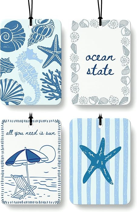 Blue Ocean Beach Car Air Freshener 4 Pcs, Preppy Girly Beach Seashell Seahorse Car Accessories fo... | Amazon (US)