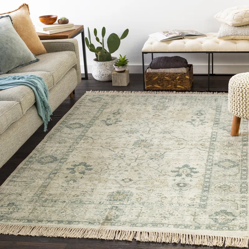 Tucson Handmade Flatweave Sage Green/Light Olive/White Rug | Wayfair North America