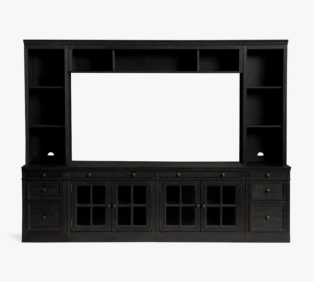 Livingston 7-Piece Entertainment Center with Drawers, Gray Wash, 105&amp;quot; | Pottery Barn (US)