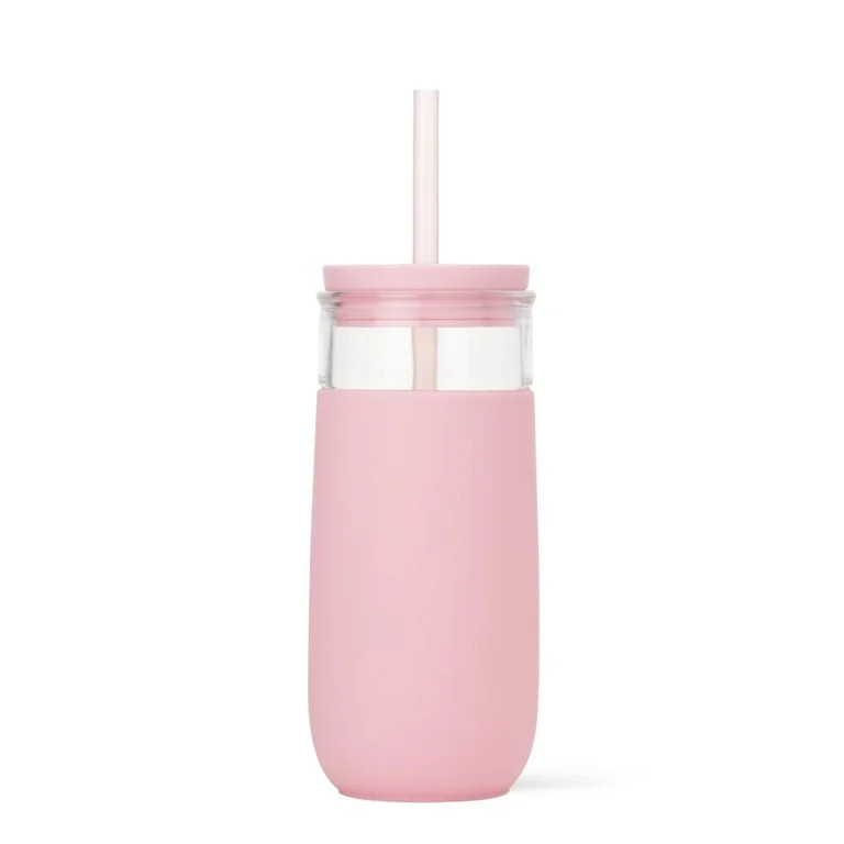 Ello Avery 18oz Glass Tumbler with Straw & Silicone Sleeve, Pink | Walmart (US)