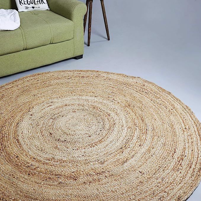 Jute Braided Rug, 4' Round Natural, Hand Woven Reversible Rugs for Kictchen Living Room Entryway ... | Amazon (US)
