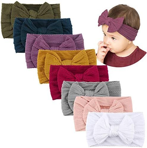 8PCS Baby Nylon Headbands Hair Bows for Baby Girls Babies Newborn Infant Toddler 0-3 0-6 6-12 Months | Amazon (US)