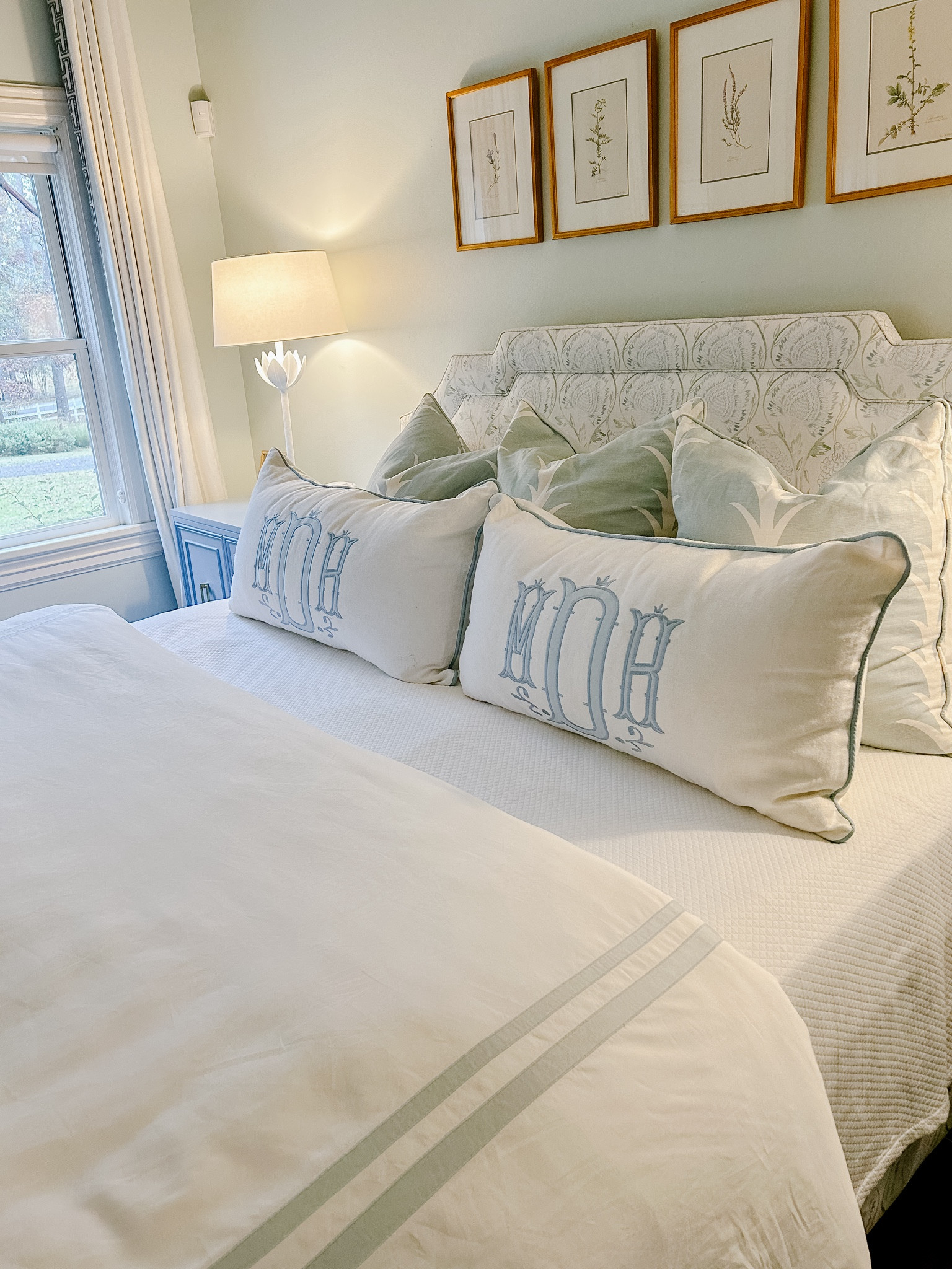 Grand millennial monogram pillows
Blue and white bed 

#LTKhome #LTKstyletip #LTKsalealert