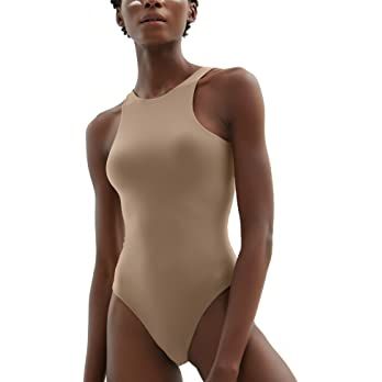 PUMIEY Women's High Neck Sleeveless Bodysuit Sexy Tank Tops Smoke Cloud Collection | Amazon (US)