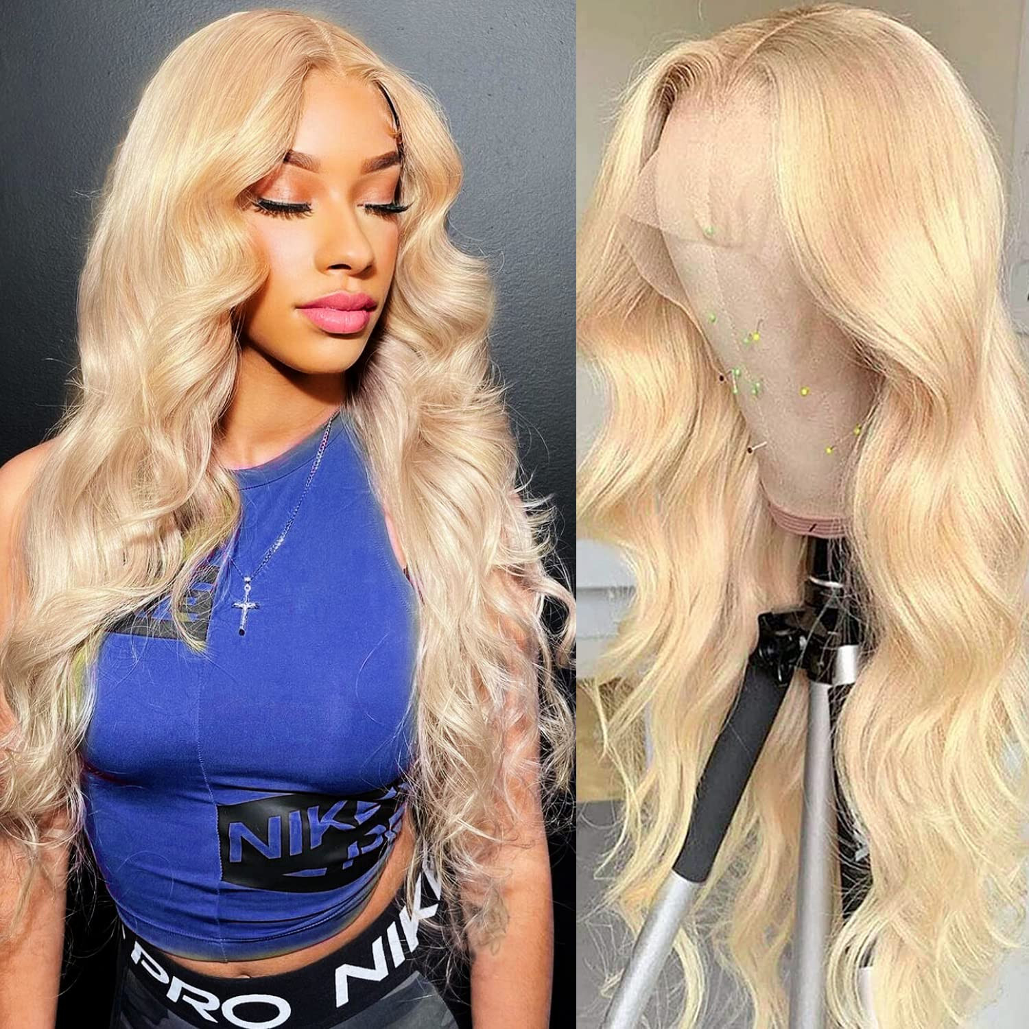 Mealid 613 Blonde Lace Front Wigs Human Hair Body Wave 13x4 HD Lace 613 Frontal Wig Pre Plucked Blea | Amazon (US)