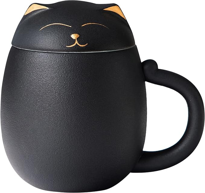 HEER Black Cat Tea Cup with Infuser and Lid, Cute Tea Mug with Strainer for Steeping Loose Leaf, ... | Amazon (US)