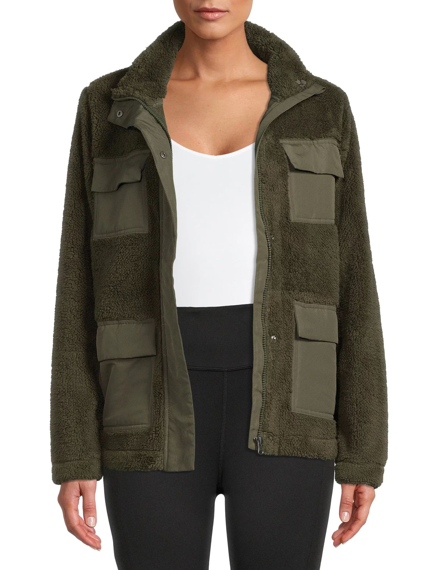 Avia Women's Faux Sherpa Utility Jacket, up to Size XXXL | Walmart (US)