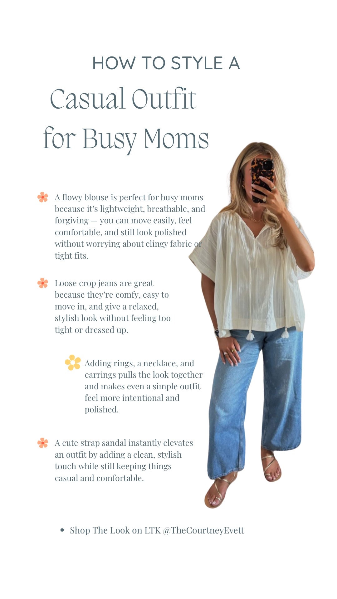 Easy mom outfit idea that looks put together with zero effort — flowy blouse, loose crop jeans, cute strap sandals, and simple jewelry. Comfortable, functional, and perfect for everyday errands or a casual lunch. Everything linked!

#LTKStyleTip #LTKMidsize #LTKSummerEdit