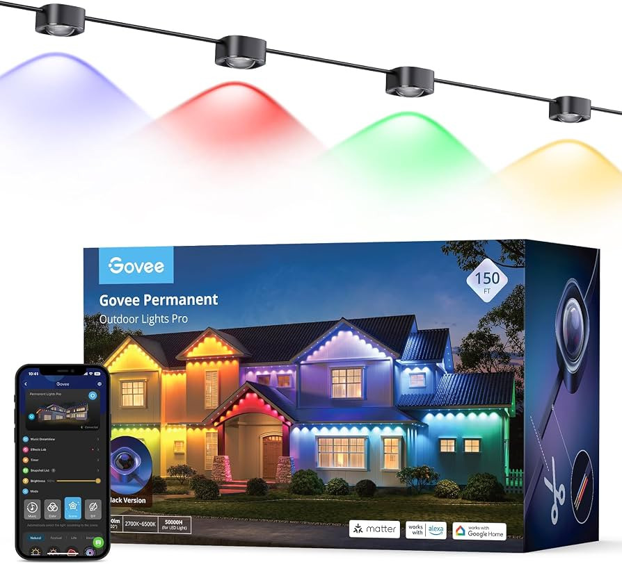 Govee Permanent Outdoor Lights Pro, 150ft with 90 RGBIC LED Lights for Daily and Accent Lighting,... | Amazon (US)