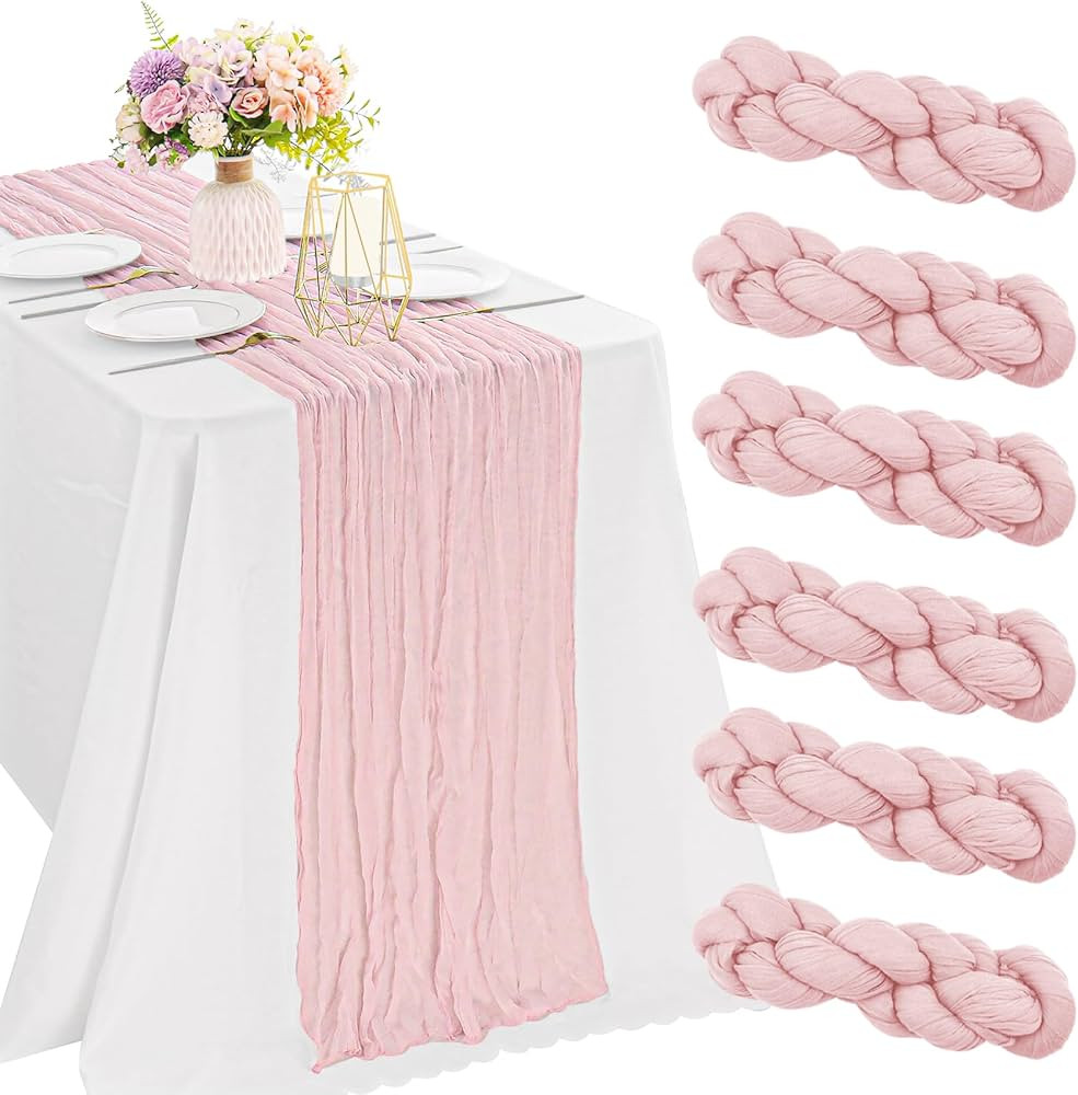 6 Pieces Pink 10FT Cheesecloth Table Runner Boho Gauze Fabric Table Runner Rustic Sheer Runner fo... | Amazon (US)