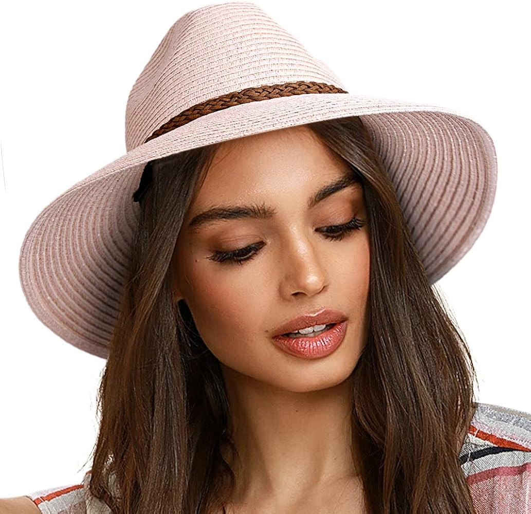 Sun Hats for Women Summer Wide Brim UV UPF 50+ Panama Fedora Foldable Packable Straw Beach Hat | Amazon (US)
