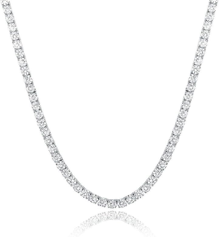 Tennis Necklace 18K White Gold Plated | 4.0mm Round Cubic Zirconia Cut Faux Diamond Tennis Chain ... | Amazon (US)
