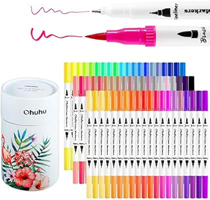Ohuhu Art Markers Dual Tips Coloring Brush Fineliner Color Pens, 60 Colors of Water Based Marker ... | Amazon (US)