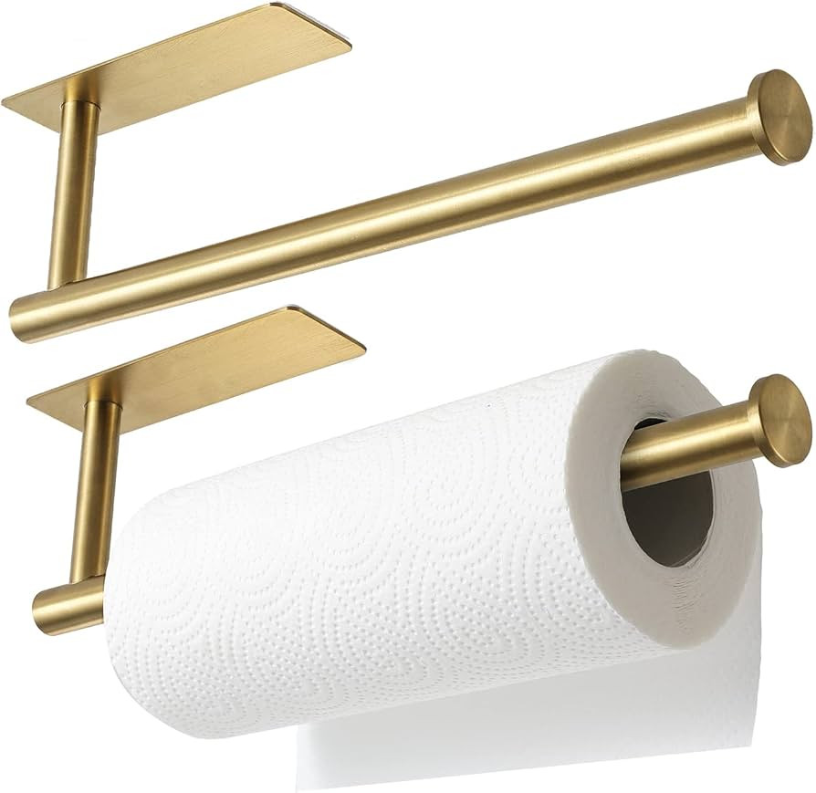 theaoo Under Cabinet Paper Towel Holder for Kitchen, Adhesive, 2 Pack Gold | Amazon (US)