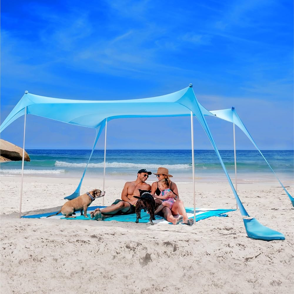SUN NINJA Beach Tent Sun Shelter UPF50+ - Easy Pop Up Beach Canopy - Outdoor Shade for Camping Tr... | Amazon (US)