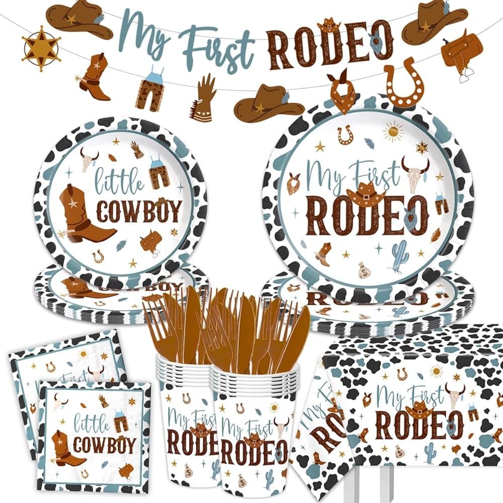 My First Rodeo Birthday Party Supplies Boy-142Pcs Western Cowboy Tableware 1st Rodeo Birthday Party  | Amazon (US)