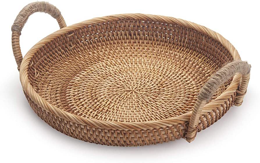 DECRAFTS Rattan Round Fruit Basket for Table Wicker Bread Tray with Handle for Serving Food, Crac... | Amazon (US)