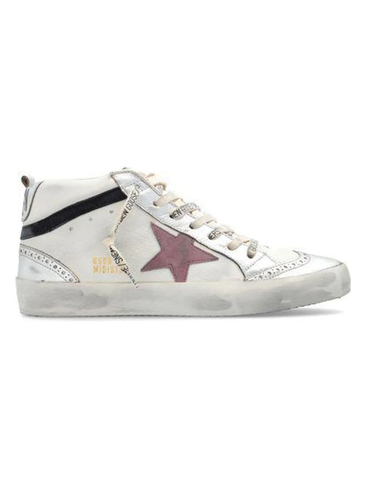 Golden Goose Women's Mid Star Sneaker in White/Silver/Twilight Mauve | Size 40 | GWF00122F00613111922 | LOZURI