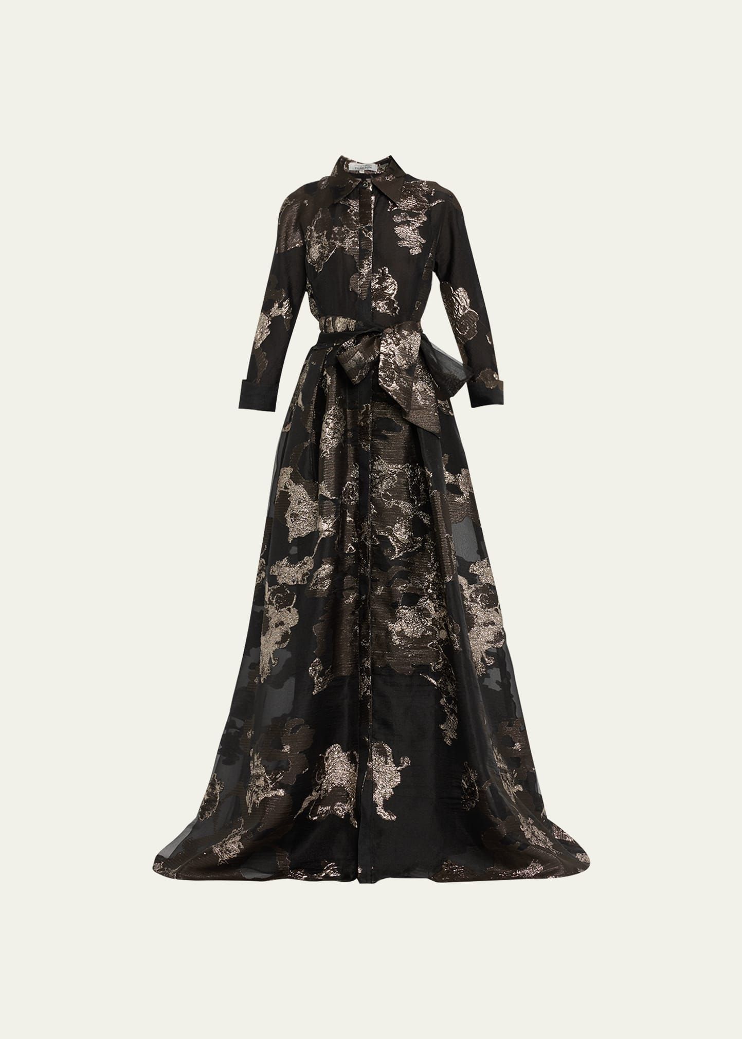 Rickie Freeman for Teri Jon Pleated Metallic Organza Jacquard Shirt Gown | Bergdorf Goodman