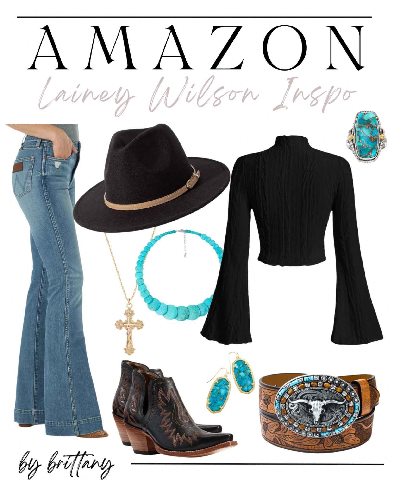 Amazon Lainey Wilson Outfit Inspo - Black & Turquoise 🖤🩵

Great outfit for a country concert, Nashville trip, girls night, or a date with your man. Country Western flare mixed with chic. Those Ariat booties are EVERYTHING! 

#LTKGiftGuide #LTKshoecrush #LTKstyletip
