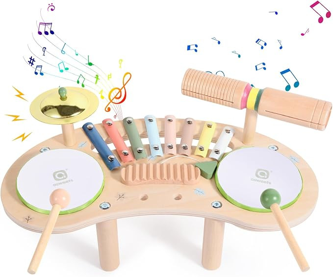 Asweets 7 in 1 Kids Drum Set for Toddlers Wooden Xylophone Musical Instruments Kit Play Set for T... | Amazon (US)