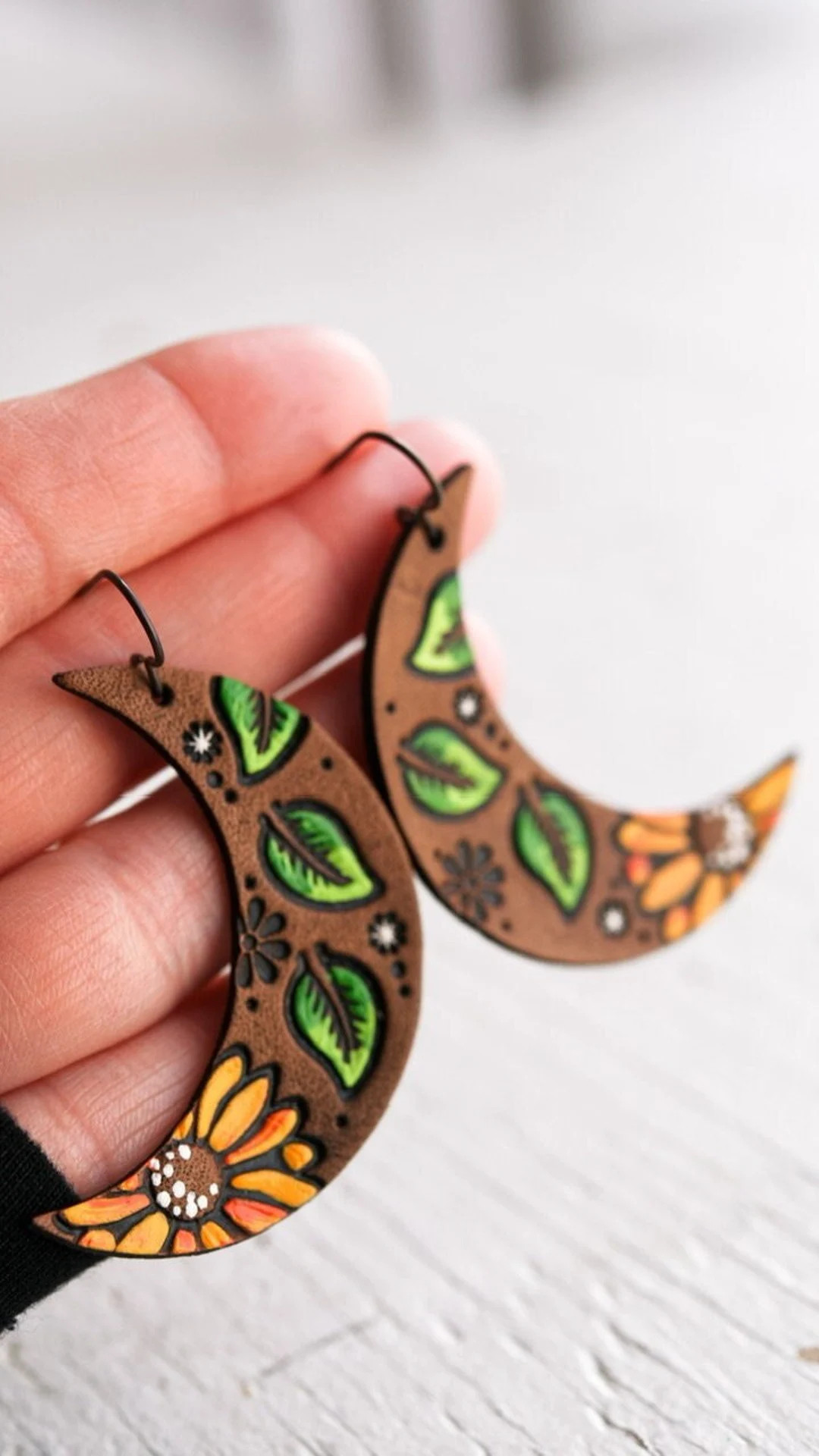 Sunflower Moon Leather Earrings - Etsy | Etsy (US)