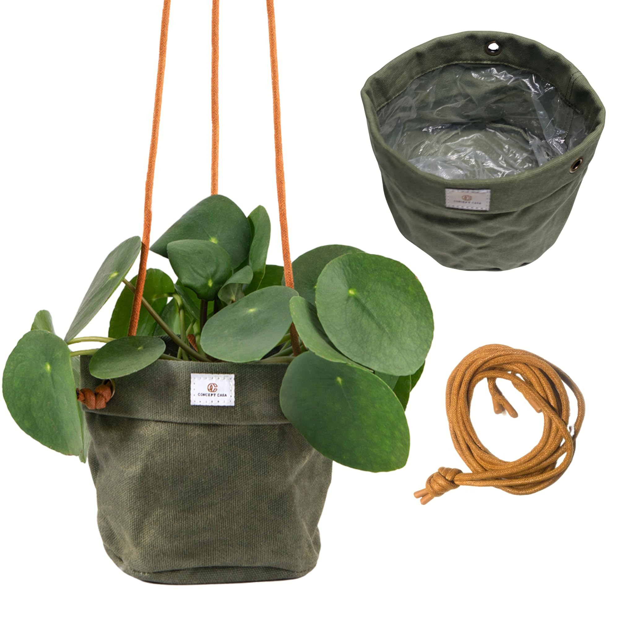 Waxed Canvas Handmade Hanging Planter for Indoor/Outdoor Plants, Hanging Basket Plant Holder Forest Green | Amazon (US)