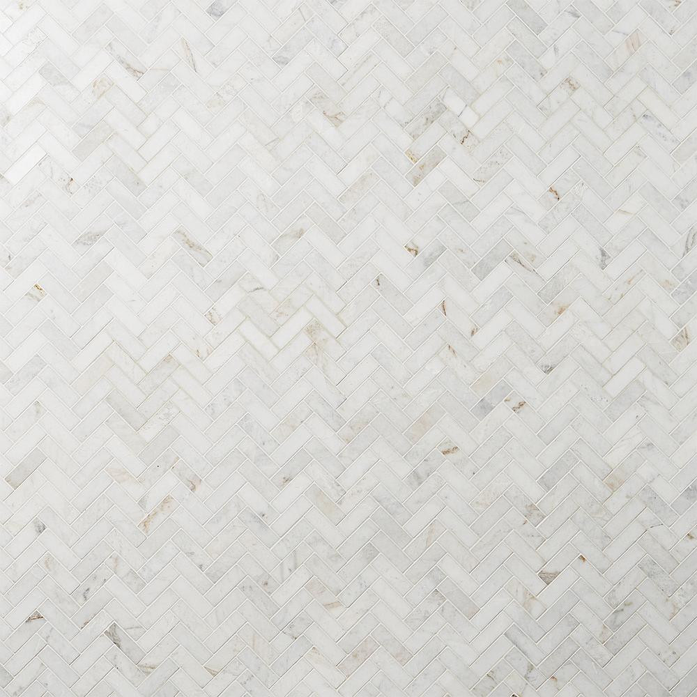 Ivy Hill Tile Arctic White 12 in. x 12.79 in. Herringbone Polished Marble Mosaic Tile (1.07 sq. f... | The Home Depot