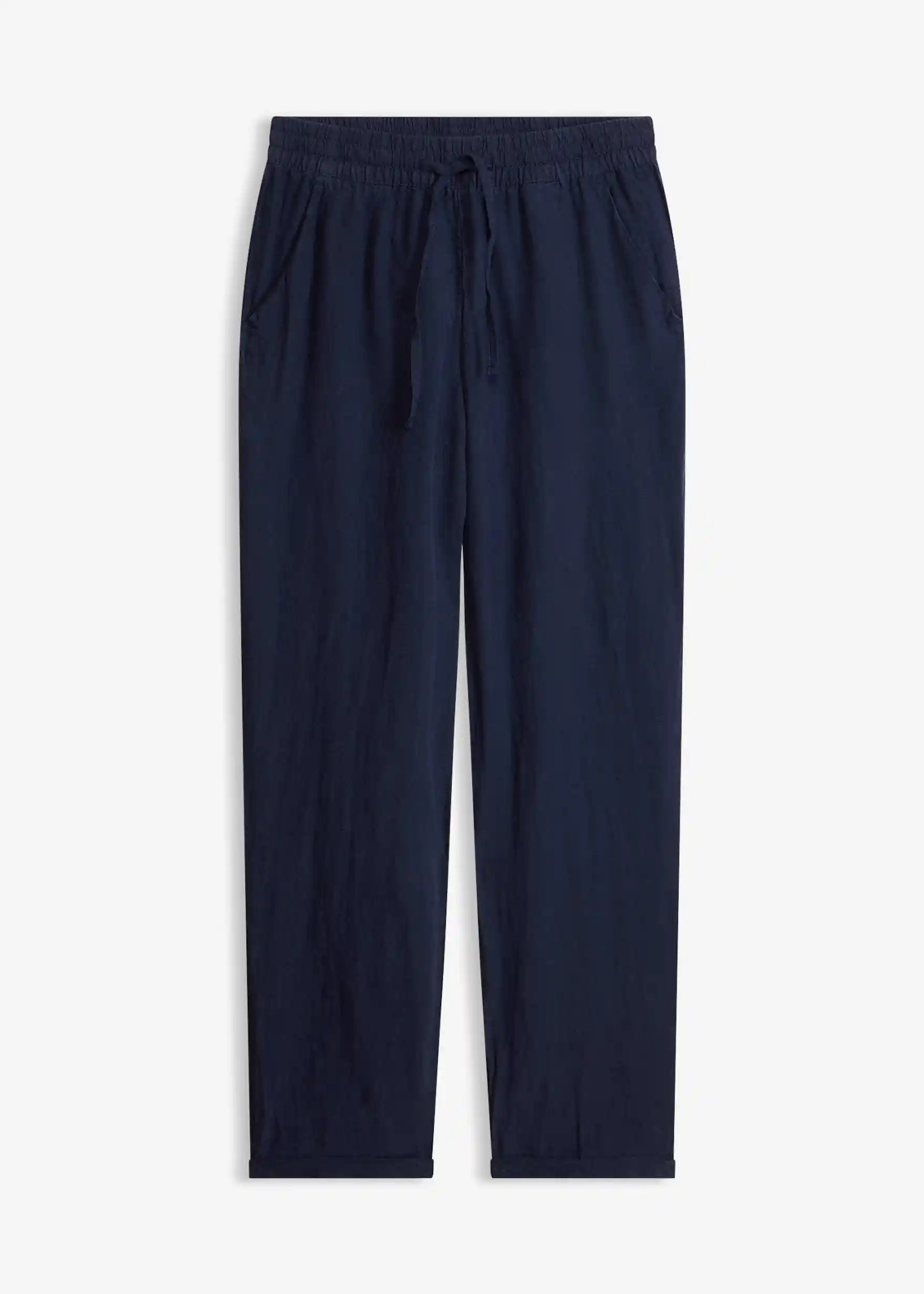 Feminine Leinenhose mit Elastik-Bündchen und Umschlagsaum - blau | Bonprix DE